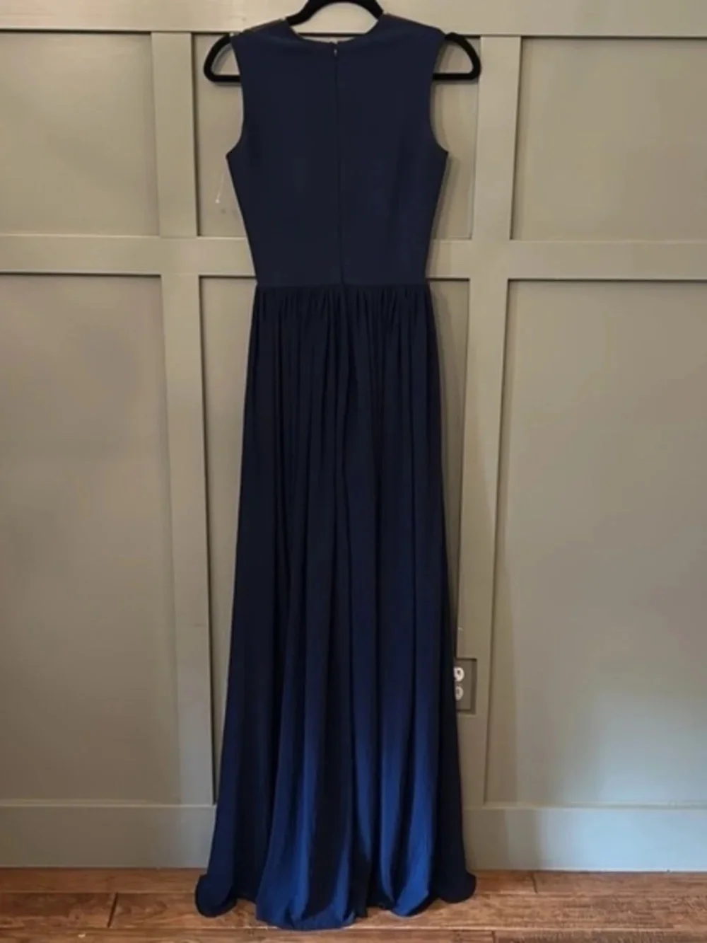 Dress the Population Eleanor Illusion Plunging Neck Gown Navy Blue Size XS